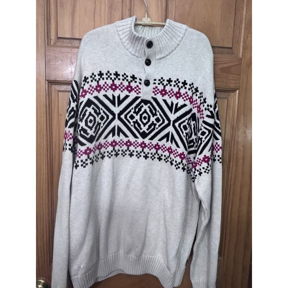 CHAPS Big & Tall COTTON Long Sleeve Men's Sweater Button XXLT Christmas Snow